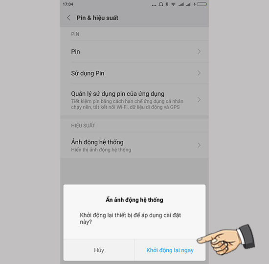 Chọn khởi động lại ngay